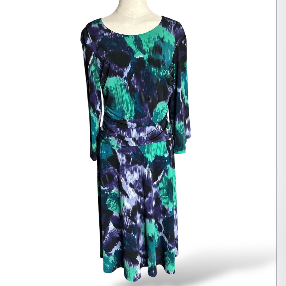 En Focus Dress Womens 12 Multicolor Abstract Print‎  Faux Wrap Sheath blue/green